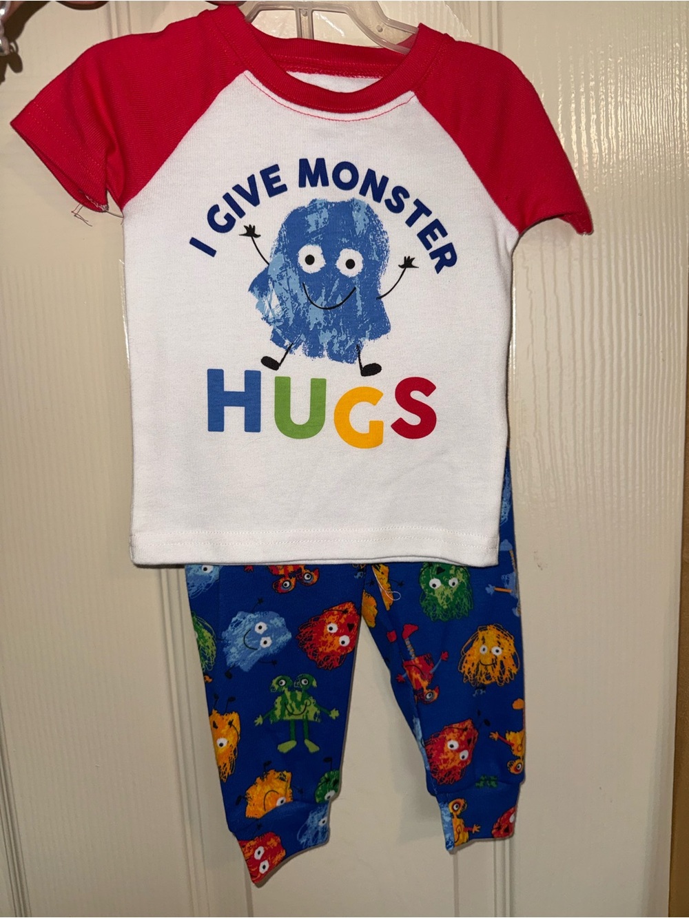 Place Red & White 'I Give Monster Hugs' Pajama Set with Blue Monster Pants
